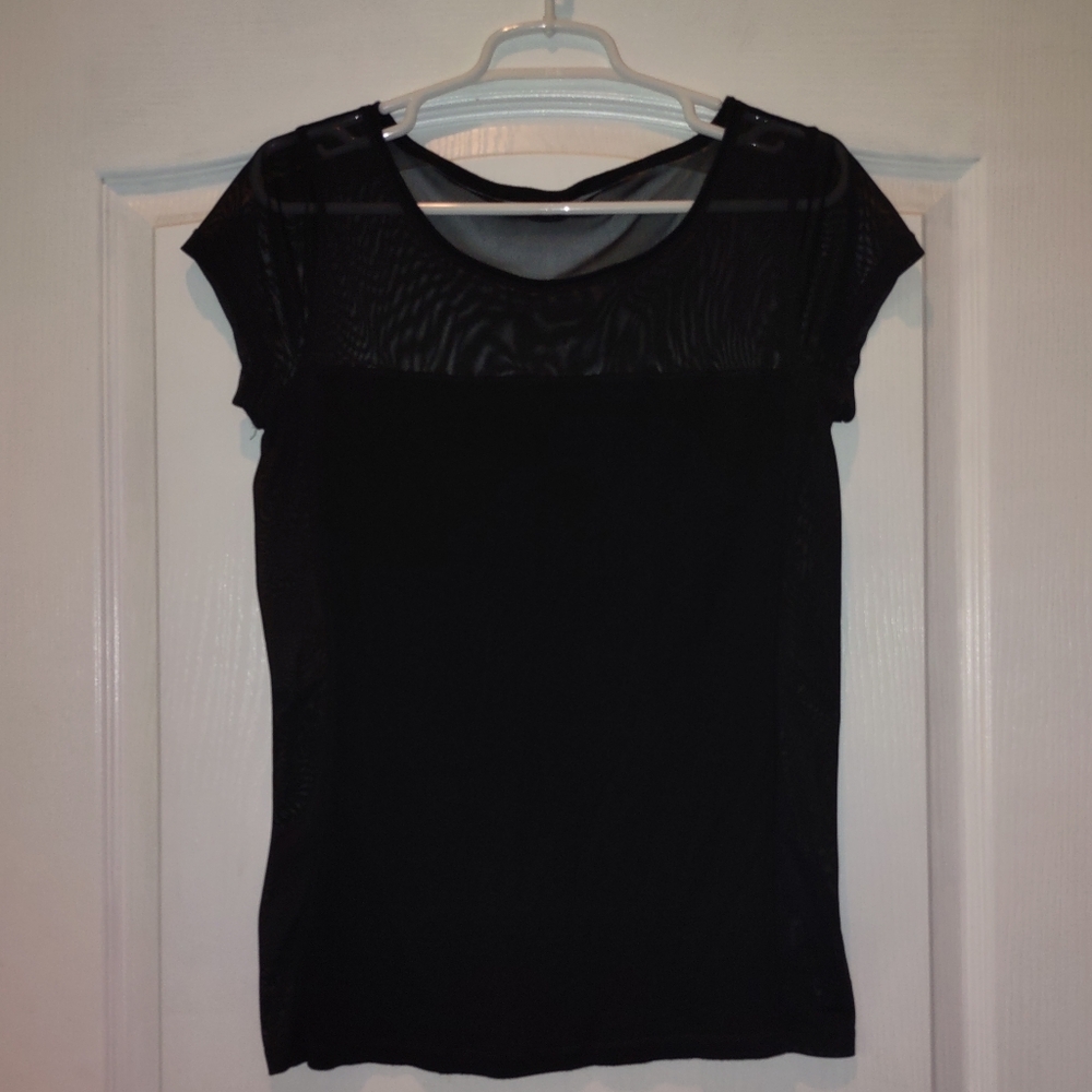 Express Black Cap Sleeve Top with Mesh Detailing Size Large Excellent Condition